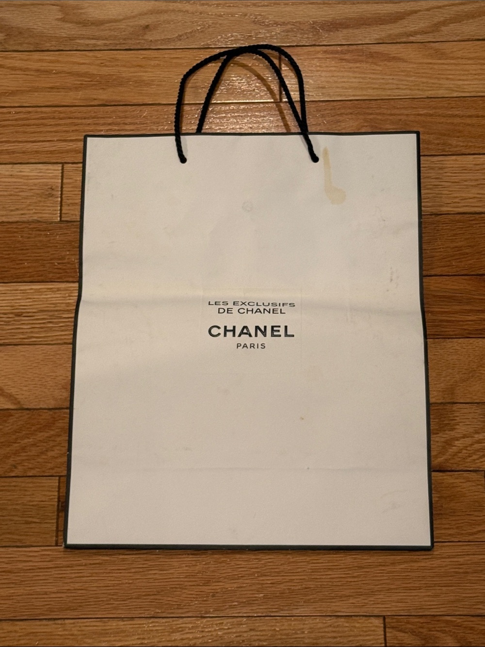 CHANEL White and Black Logo Shopping Bag